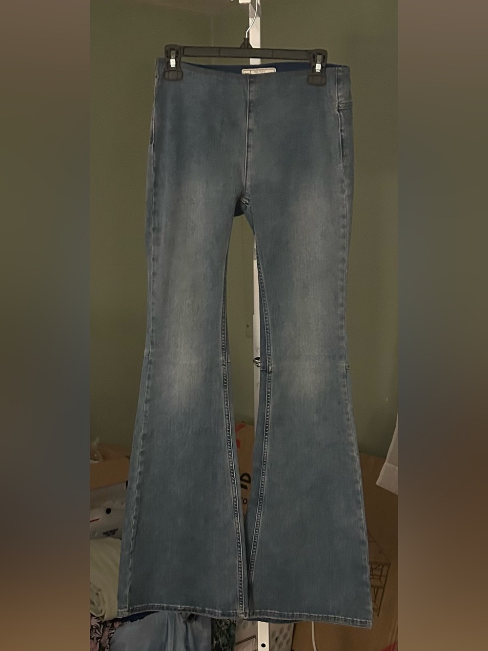 Free People Washed Blue High-Rise Flare Jeans